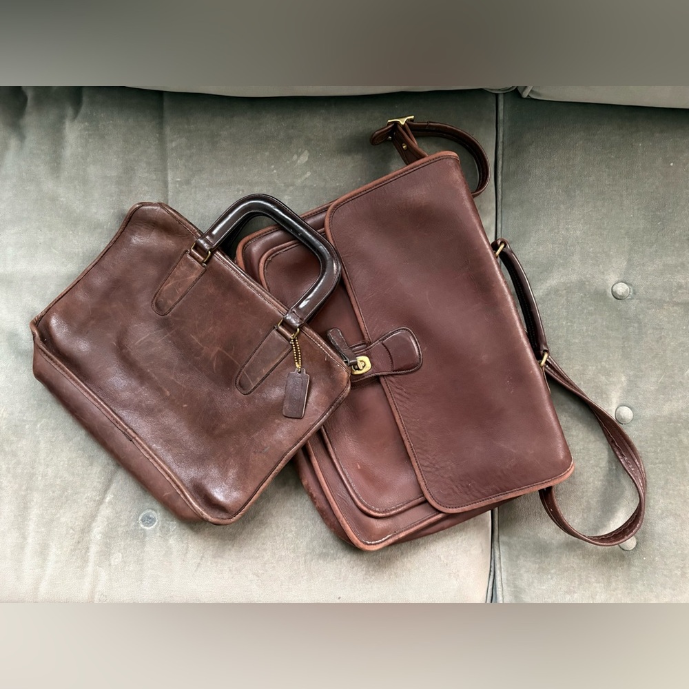 Vintage Coach Dark Brown Messenger and Tote Bag Duo
